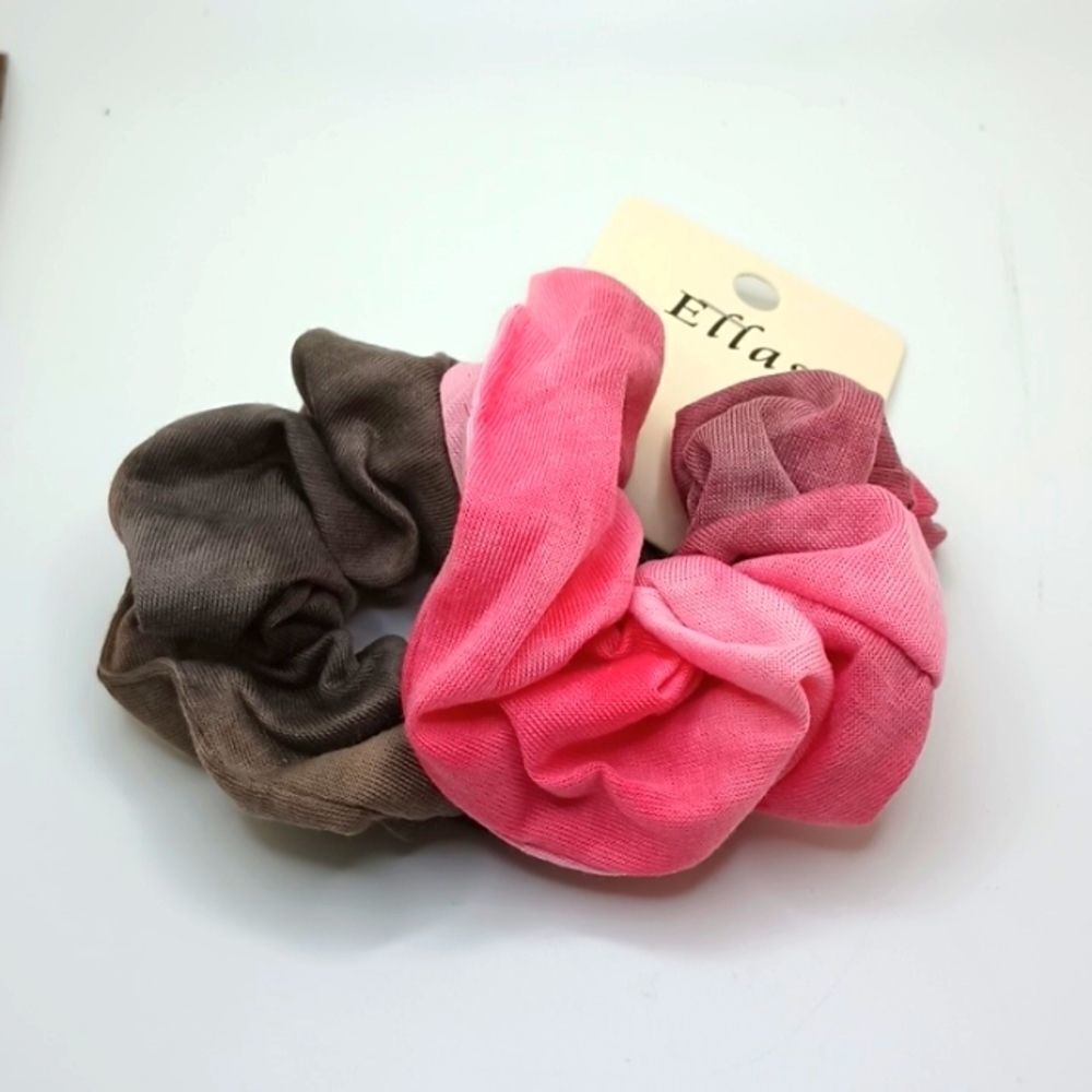 SOFT tie-dye scrunchies pink and taupe